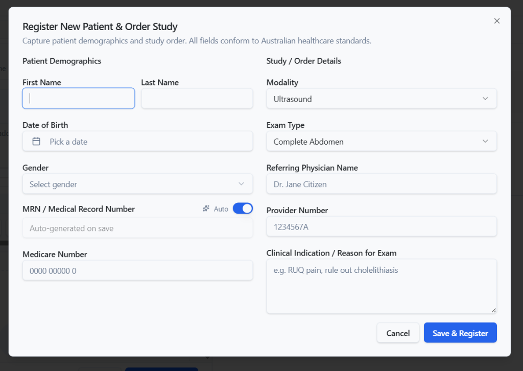 Sonolynx Patient Registration